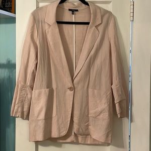 Anthro Drew Pink Linen Longline Blazer